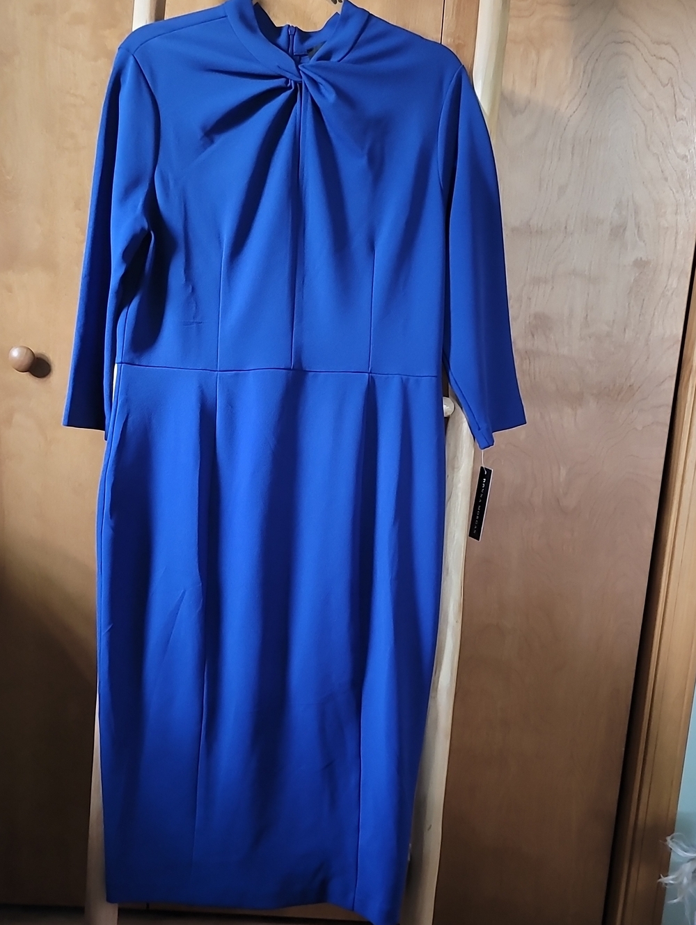 Donna Morgan Cobalt Blue Midi Sheath Dress with Twist Neck